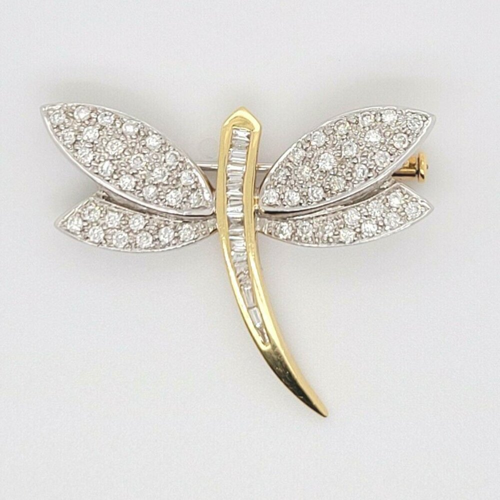Alopa Vintage 18K Yellow and White Gold Diamond Dragonfly Brooch Pin